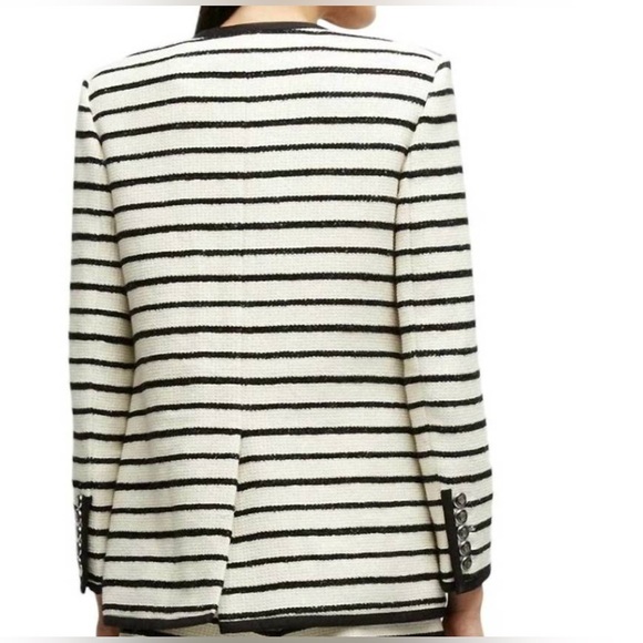 NWT VERONICA BEARD Foster Dickey striped jacket in ivory and black size 14 - Picture 3 of 15